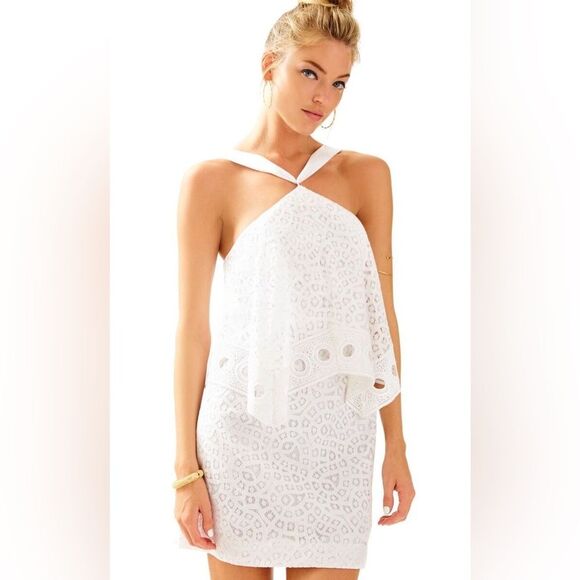 Lilly Pulitzer Pearson White Oyster Shell Lace Handkerchief Popover Dress Size 4 - Picture 1 of 6